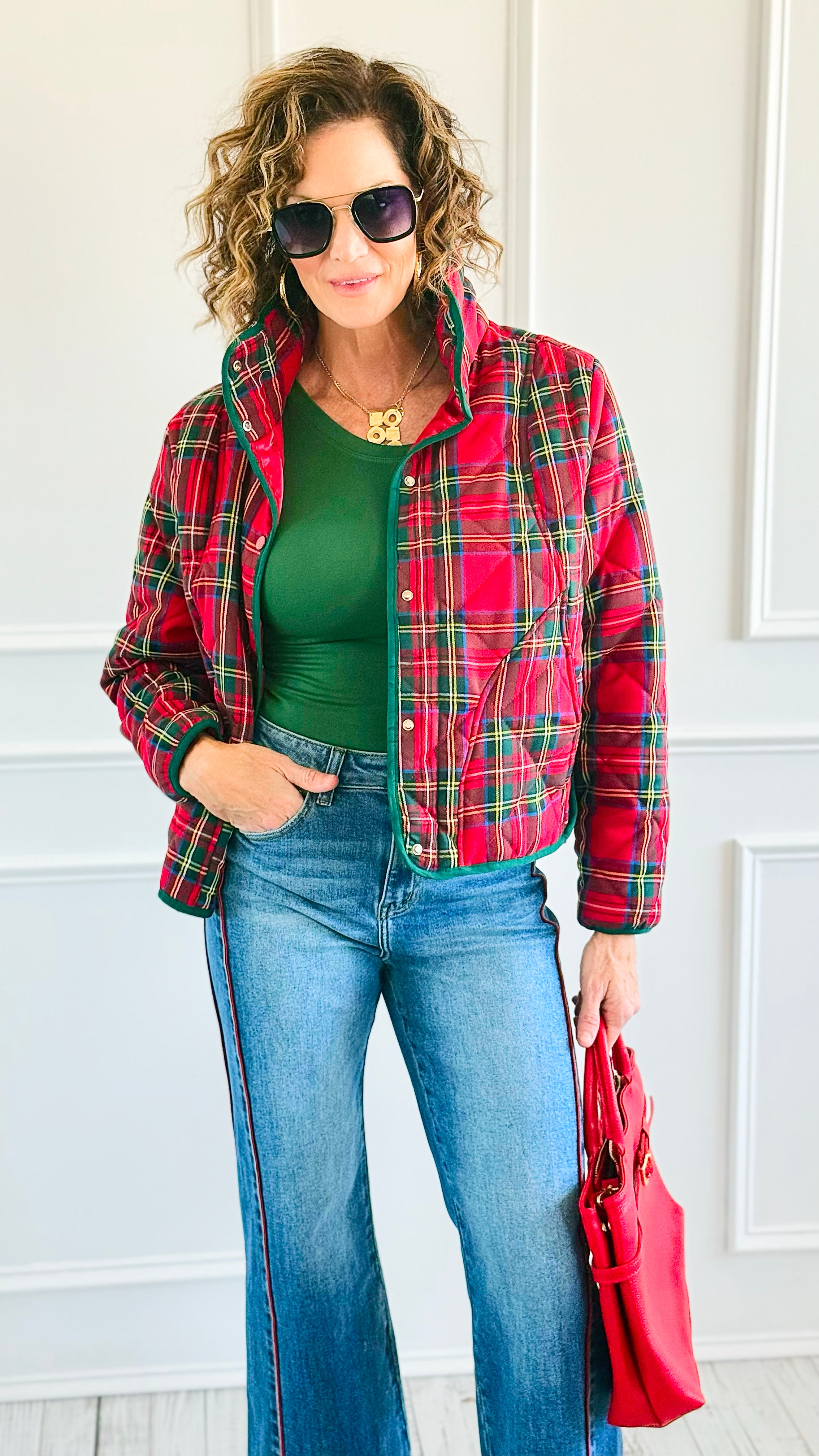 Holly Jolly Snap Front Jacket-160 Jackets-BIBI-Coastal Bloom Boutique, find the trendiest versions of the popular styles and looks Located in Indialantic, FL