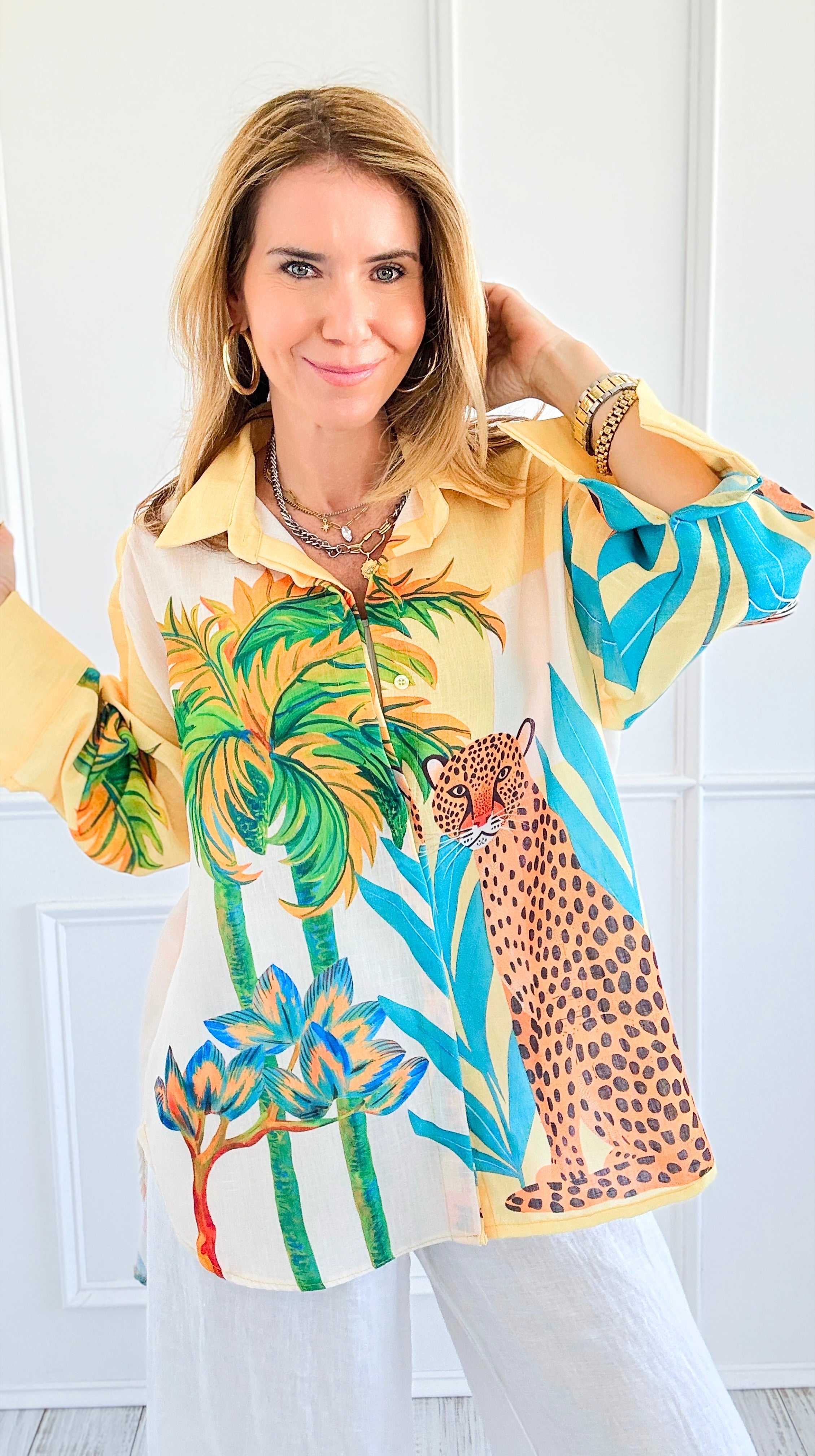 Wild Chic Italian Shirt-170 Bottoms-Italianissimo-Coastal Bloom Boutique, find the trendiest versions of the popular styles and looks Located in Indialantic, FL