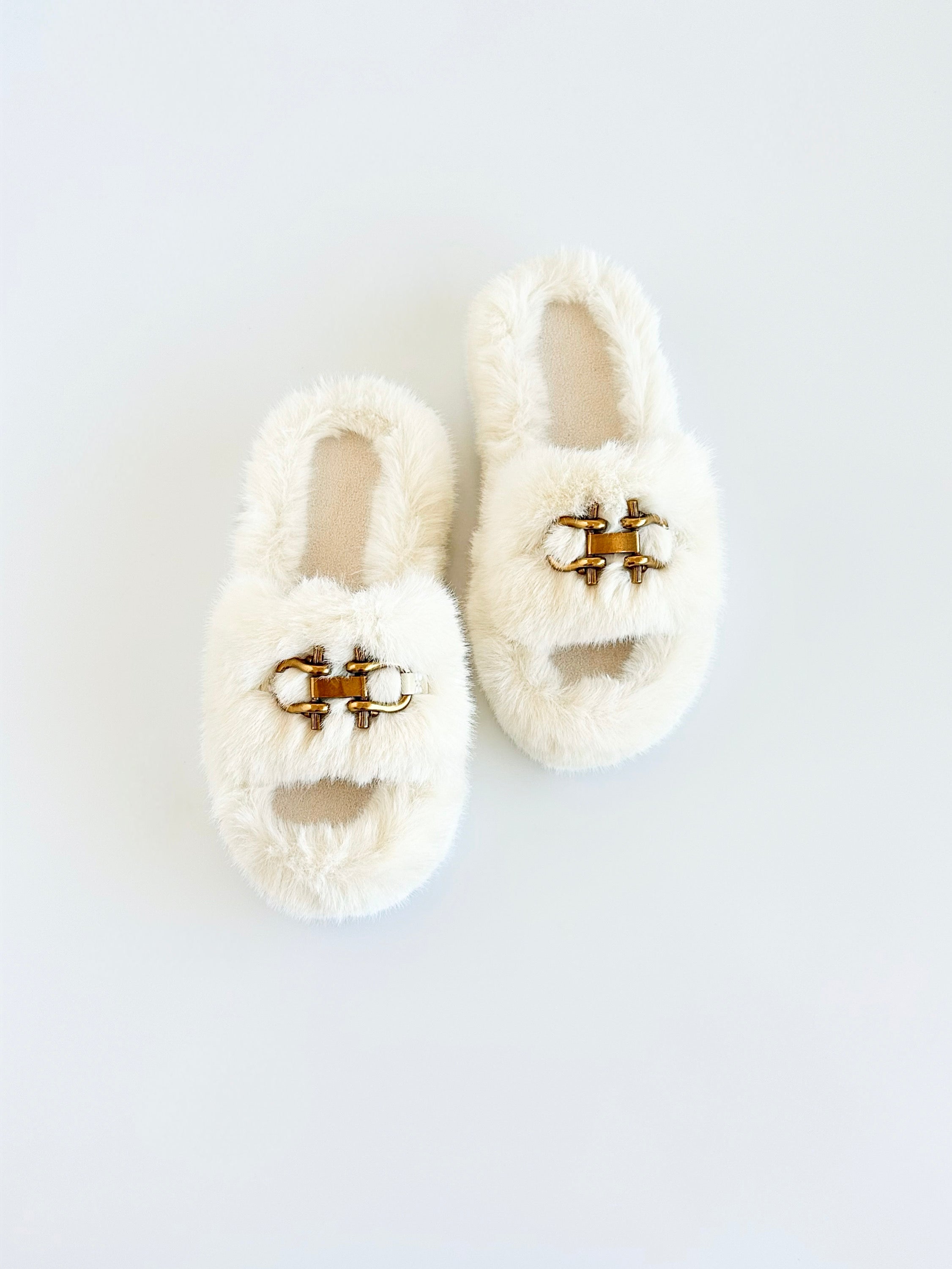 Horsebit Buckle Fur Sandals -White-250 Shoes-Chasing Bandits-Coastal Bloom Boutique, find the trendiest versions of the popular styles and looks Located in Indialantic, FL