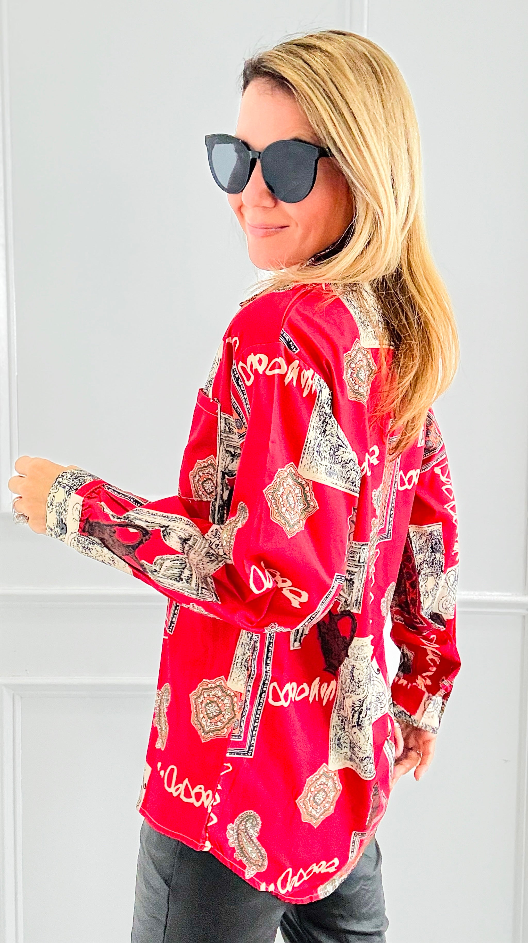 Paisley & Frames Button Down Top-130 Long Sleeve Tops-ROUSSEAU-Coastal Bloom Boutique, find the trendiest versions of the popular styles and looks Located in Indialantic, FL