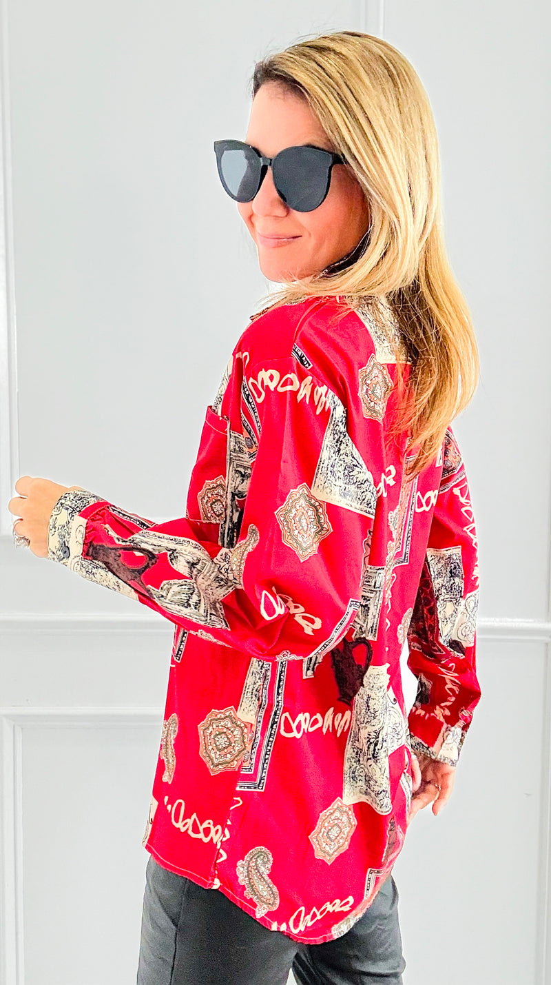 Paisley & Frames Button Down Top-130 Long Sleeve Tops-ROUSSEAU-Coastal Bloom Boutique, find the trendiest versions of the popular styles and looks Located in Indialantic, FL