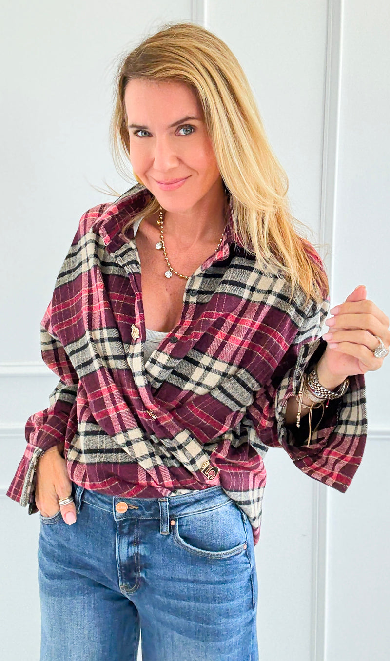 Pretty In Plaid Italian Top-110 Long Sleeve Tops-TATTOO Z-Coastal Bloom Boutique, find the trendiest versions of the popular styles and looks Located in Indialantic, FL