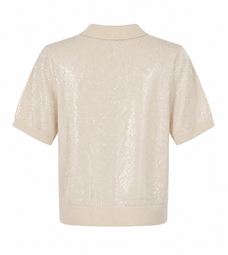 Sequin Knit Polo Top - Cream