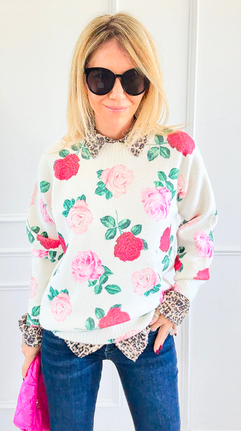 Garden Bloom Crew Neck Sweater-140 Sweaters-Vine & Love-Coastal Bloom Boutique, find the trendiest versions of the popular styles and looks Located in Indialantic, FL