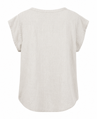 Shoreline Linen Sleeveless Italian Button Top- Ecru
