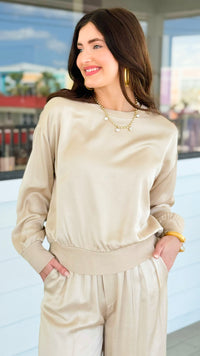 Comfort Silk Touch Italian Long Sleeve Top- Beige