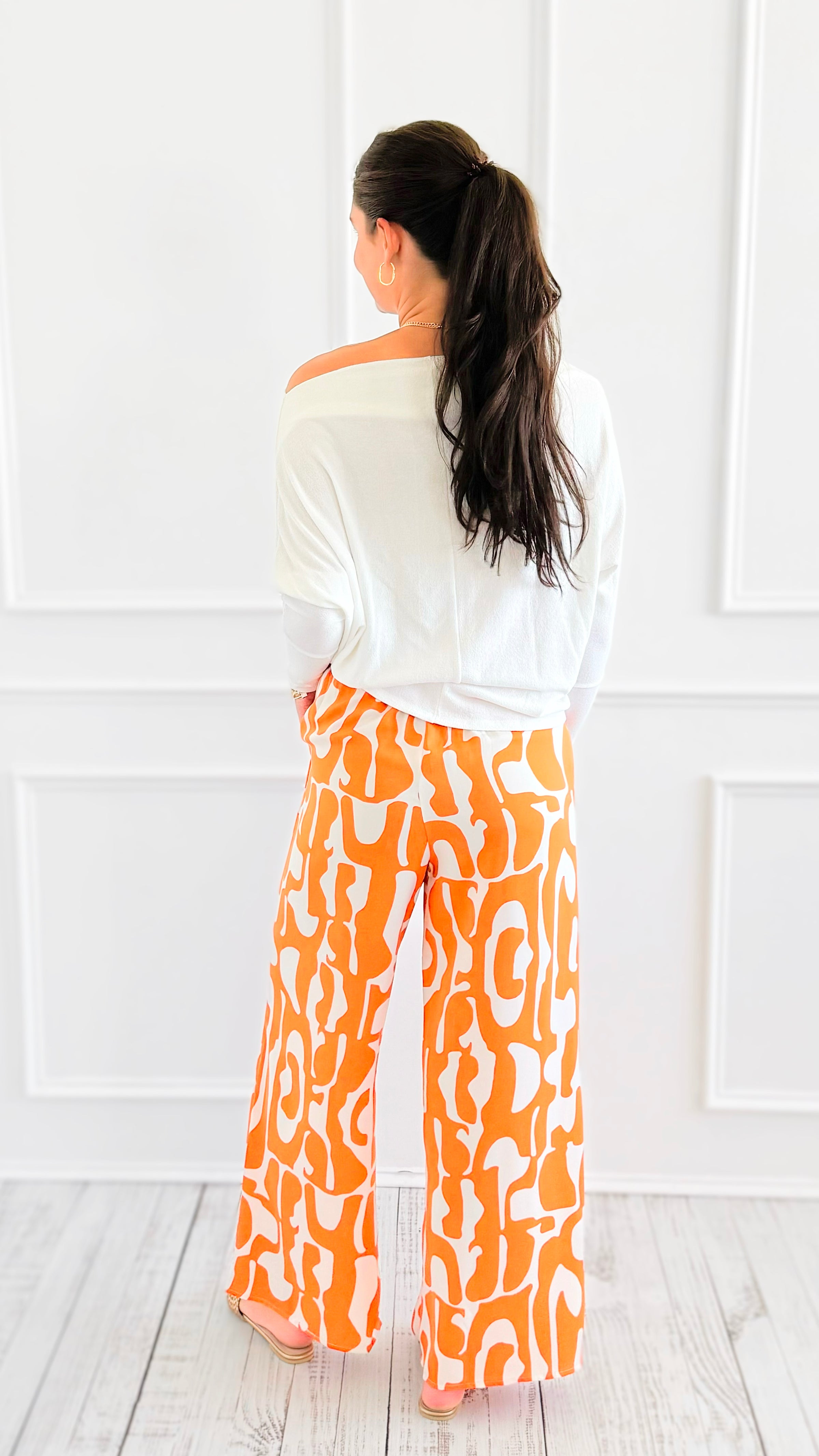 Tropic Whispers Wide Leg Pants - Orange-170 Bottoms-GIGIO-Coastal Bloom Boutique, find the trendiest versions of the popular styles and looks Located in Indialantic, FL
