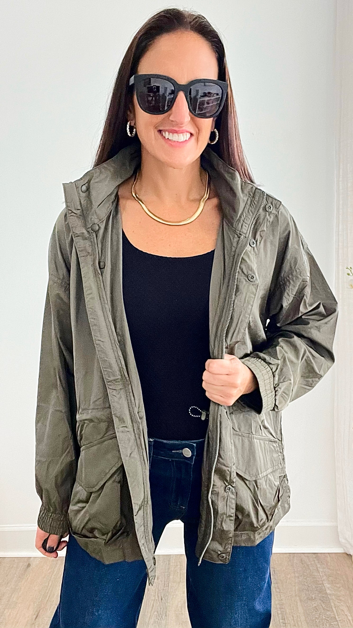 Parachute Long Sleeves Jacket - Olive-160 Jackets-Rae Mode-Coastal Bloom Boutique, find the trendiest versions of the popular styles and looks Located in Indialantic, FL