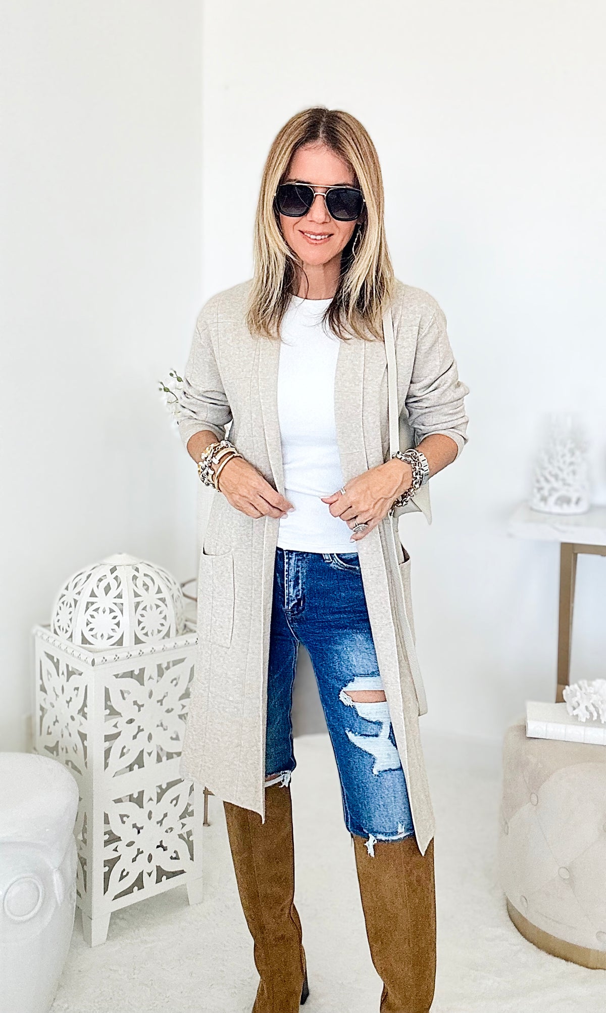 Brentwood Italian Cardigan - Heather Beige-150 Cardigans/Layers-Yolly-Coastal Bloom Boutique, find the trendiest versions of the popular styles and looks Located in Indialantic, FL