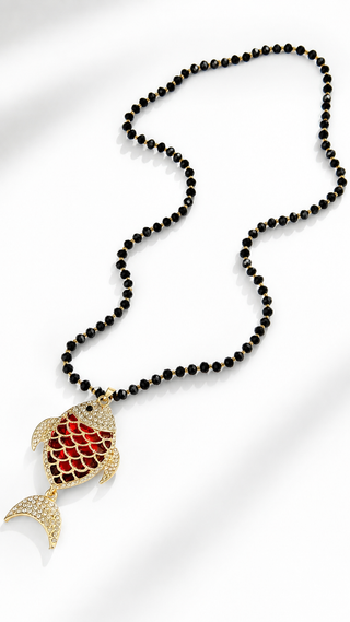 Pavé Fish Pendant Necklace - Ruby