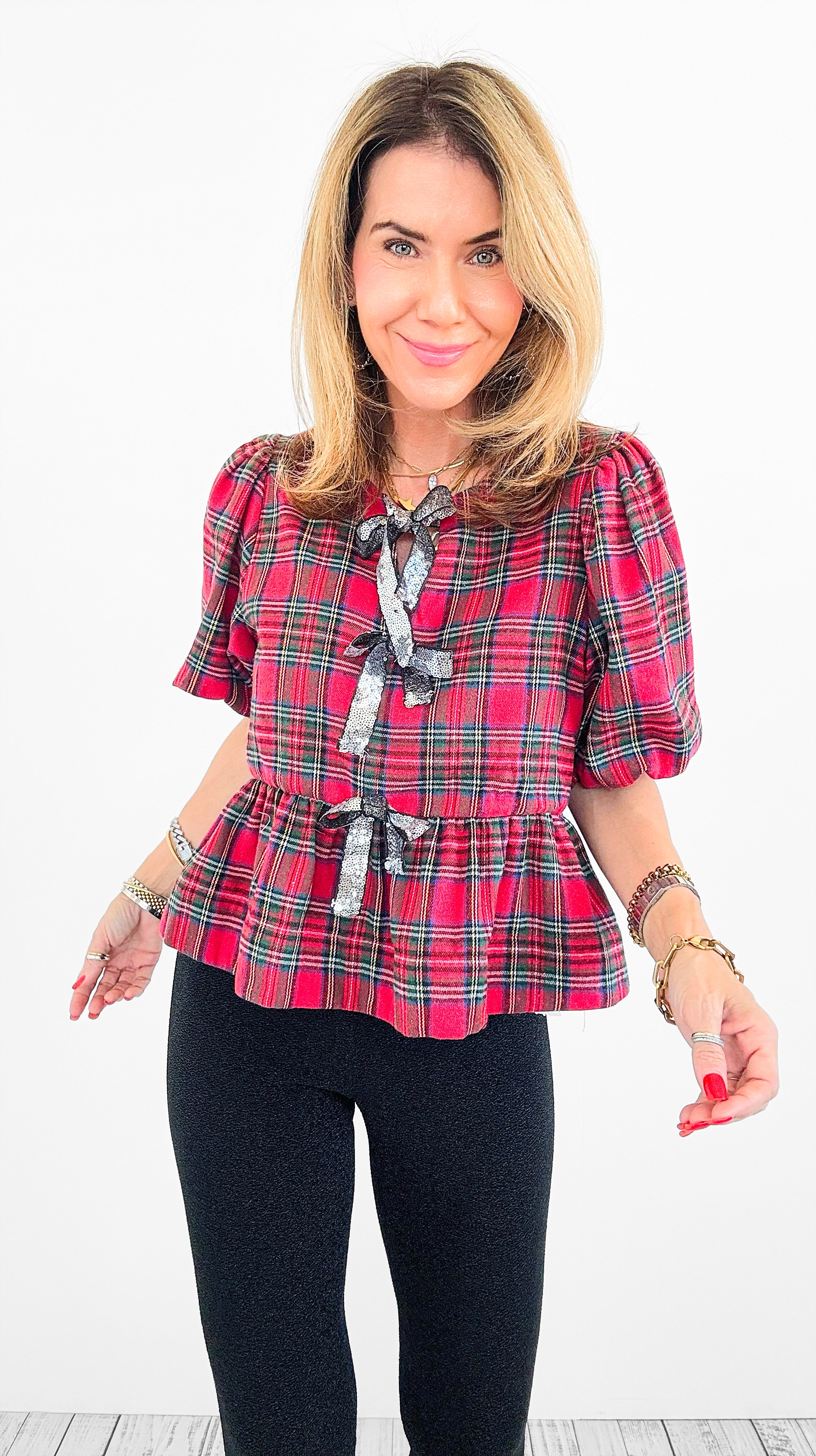 Glen Plaid Party Top-110 Short Sleeve Tops-entro-Coastal Bloom Boutique, find the trendiest versions of the popular styles and looks Located in Indialantic, FL