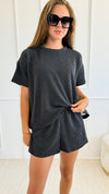Comfy Rib Top & Short Set - Black-210 Loungewear/Sets-Lovely Melody-Coastal Bloom Boutique, find the trendiest versions of the popular styles and looks Located in Indialantic, FL