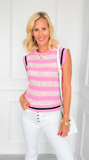 Candy Stripe Contrast Band Top-110 short Sleeve Top-VOY-Coastal Bloom Boutique, find the trendiest versions of the popular styles and looks Located in Indialantic, FL