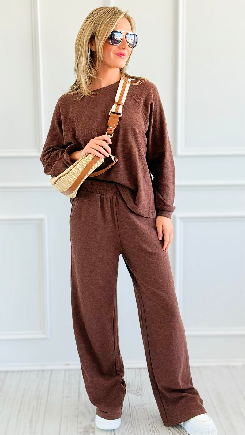 Relax Mode Long Sleeve Slub Knit Set - Brown-210 Loungewear/Sets-Zenana-Coastal Bloom Boutique, find the trendiest versions of the popular styles and looks Located in Indialantic, FL