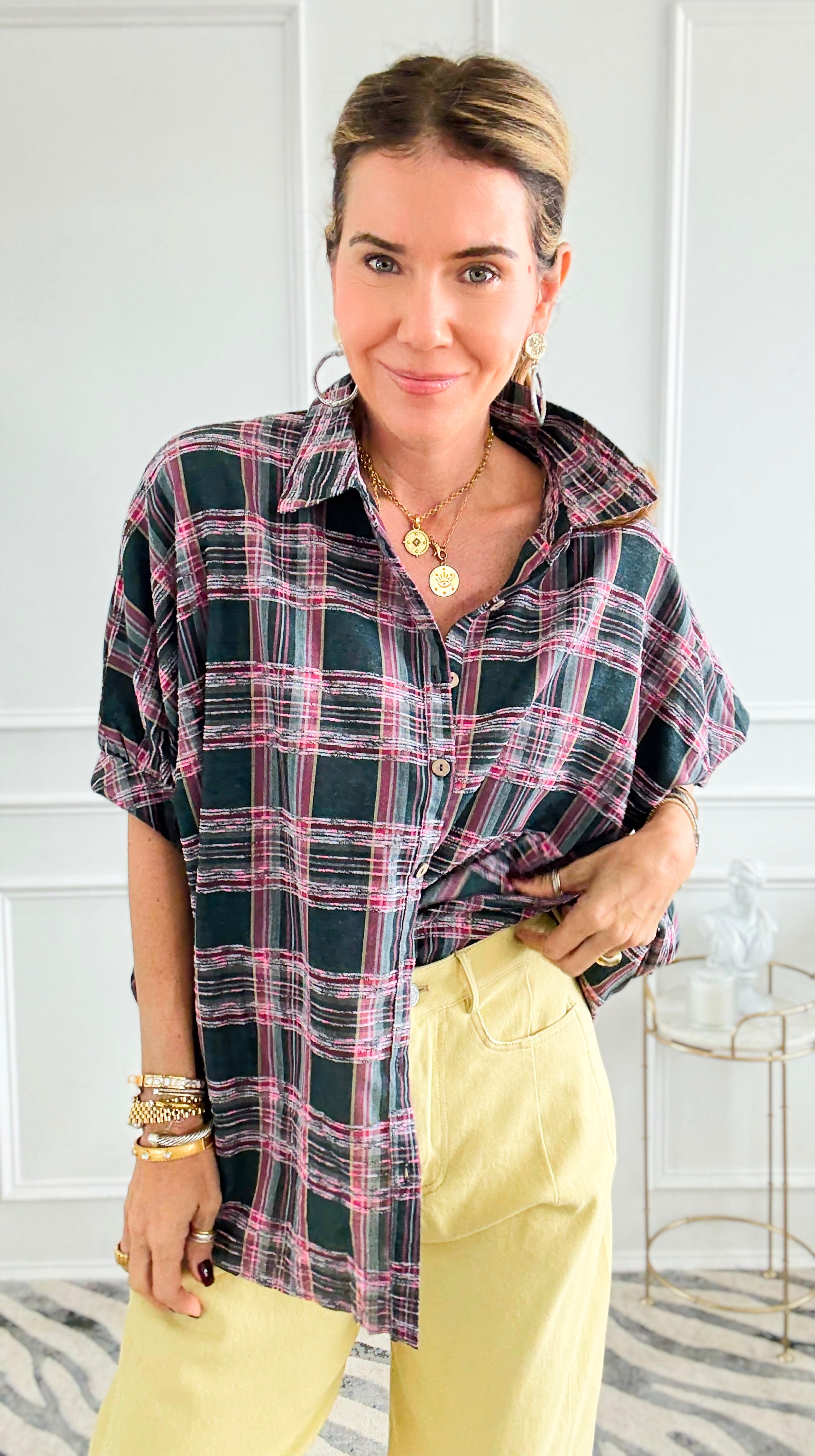 Cool & Collected Plaid Button Down Top