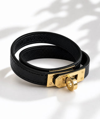 Timeless Lock Italian Leather Bracelet - Black