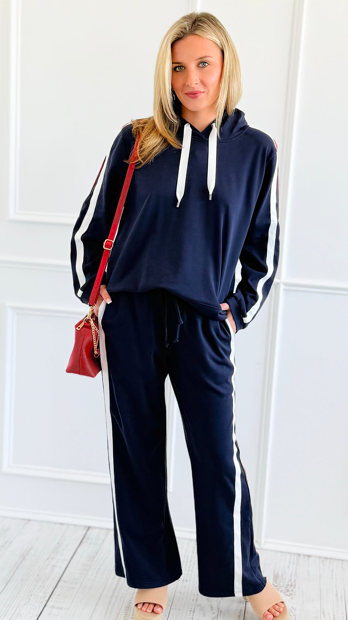 On the Move Stripe Set - Navy-170 Bottoms-JODIFL-Coastal Bloom Boutique, find the trendiest versions of the popular styles and looks Located in Indialantic, FL