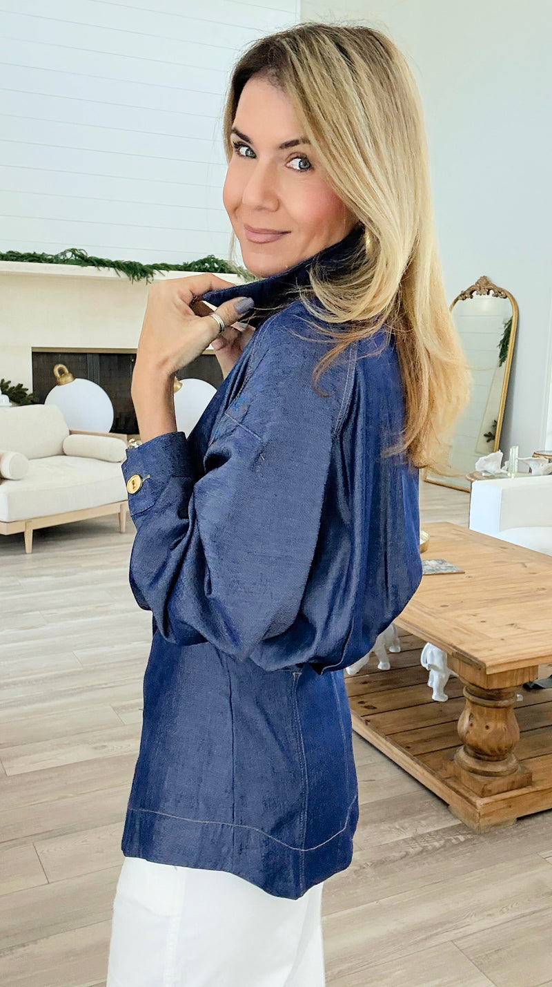 Golden Hour Shimmer Button Top-130 Long Sleeve Tops-LA ROS-Coastal Bloom Boutique, find the trendiest versions of the popular styles and looks Located in Indialantic, FL