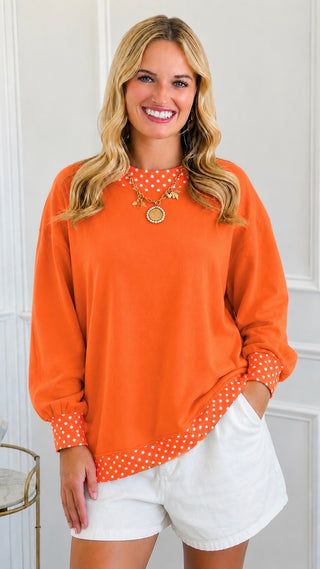 Polka Dot Trim Oversized Sweatshirt - Orange