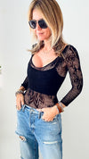 Lace Skin Tight Layering Bodysuit-220 Intimates-YELETE-Coastal Bloom Boutique, find the trendiest versions of the popular styles and looks Located in Indialantic, FL
