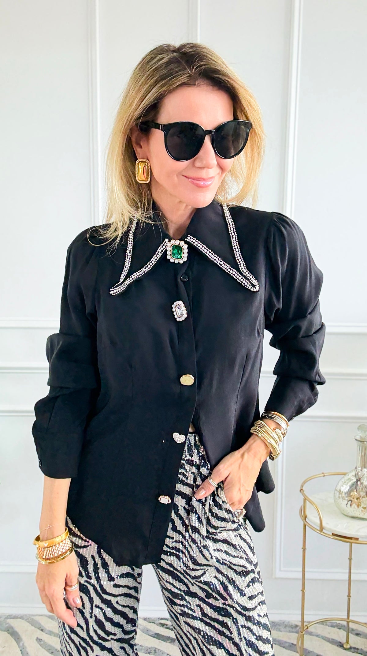 Midnight Spark Blouse-110 Long Sleeve Tops-A. Peach-Coastal Bloom Boutique, find the trendiest versions of the popular styles and looks Located in Indialantic, FL