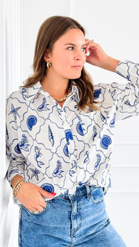 Mermaid & Shell Printed Blouse