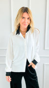 Midnight Contrast Button Down Top - Ivory Black-130 Long sleeve top-Must Have-Coastal Bloom Boutique, find the trendiest versions of the popular styles and looks Located in Indialantic, FL