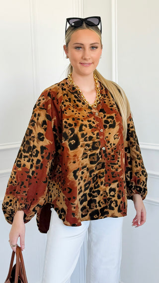 Spiced Leopard Italian Top- Rust