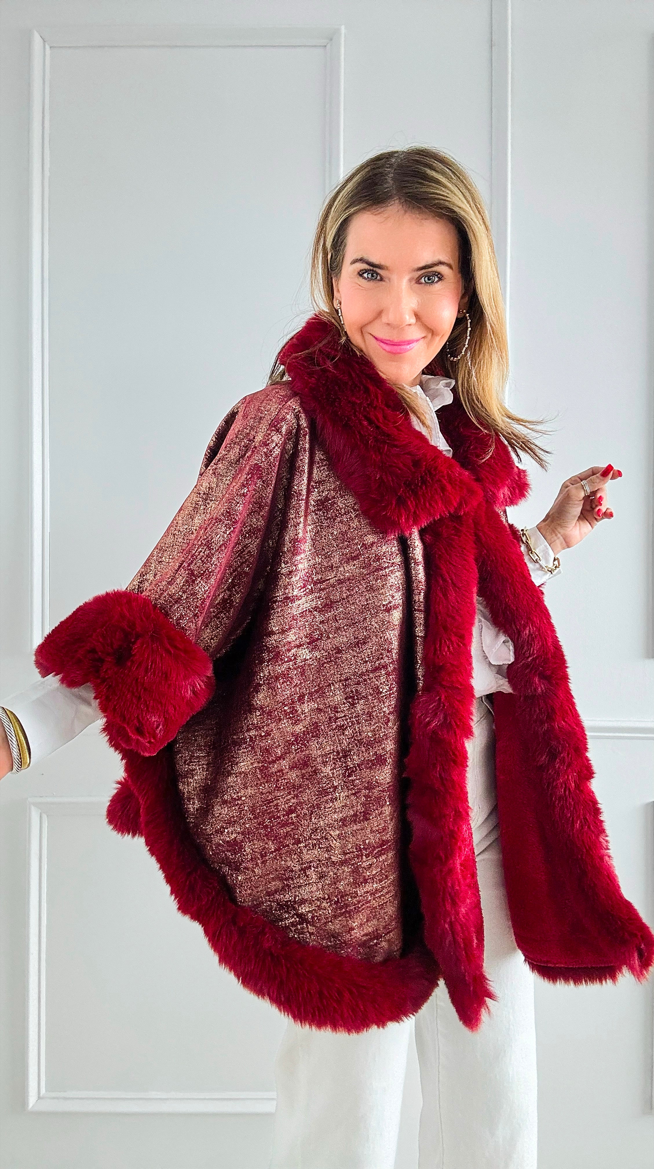 Golden Hour Glam Cape - Burgundy-160 Jackets-Original USA-Coastal Bloom Boutique, find the trendiest versions of the popular styles and looks Located in Indialantic, FL