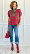 Checked Charm Puff Sleeve Top-110 Short Sleeve Tops-entro-Coastal Bloom Boutique, find the trendiest versions of the popular styles and looks Located in Indialantic, FL