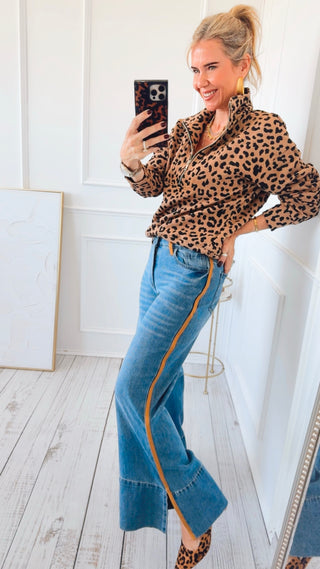 Wide Leg Flare Side Stripe Denim Jeans