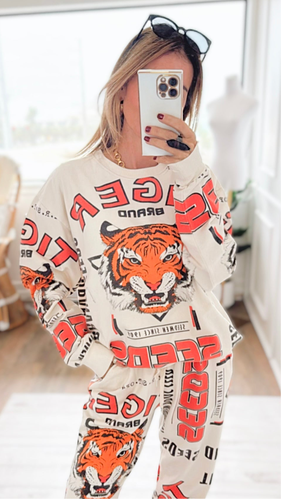 Tiger Seeds-Block Print Sweatshirt-110 Long Sleeve Tops-L.A SOUL-Coastal Bloom Boutique, find the trendiest versions of the popular styles and looks Located in Indialantic, FL