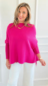 Fringed Fuchsia Sweater-140 Sweaters-Z STUDIO-Coastal Bloom Boutique, find the trendiest versions of the popular styles and looks Located in Indialantic, FL