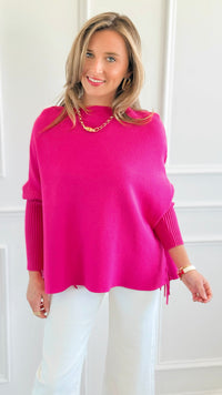 Fringed Fuchsia Sweater-140 Sweaters-Z STUDIO-Coastal Bloom Boutique, find the trendiest versions of the popular styles and looks Located in Indialantic, FL