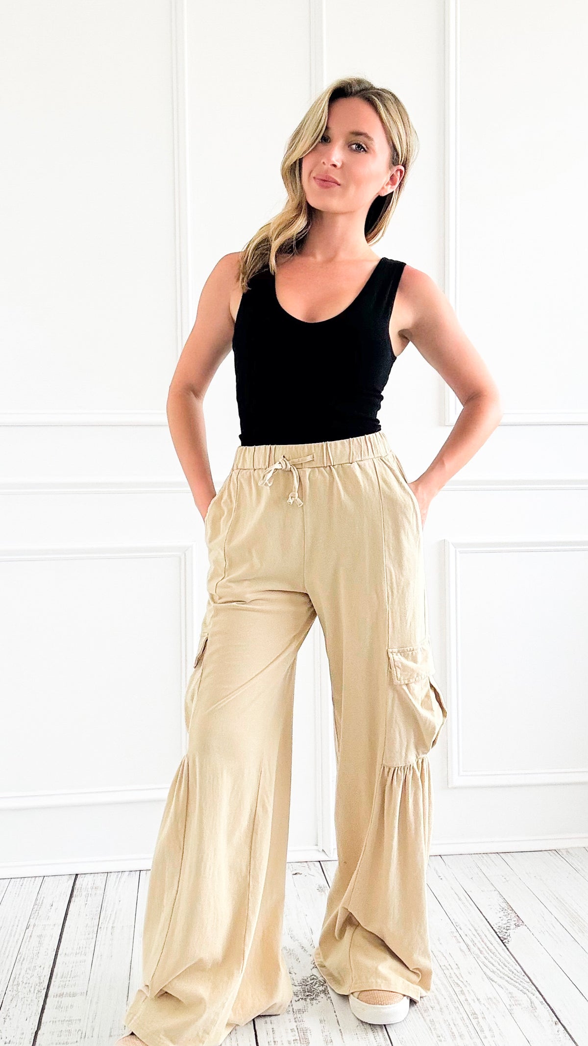 Volume Pocket Utility Pants - cream-170 Bottoms-Heyson-Coastal Bloom Boutique, find the trendiest versions of the popular styles and looks Located in Indialantic, FL
