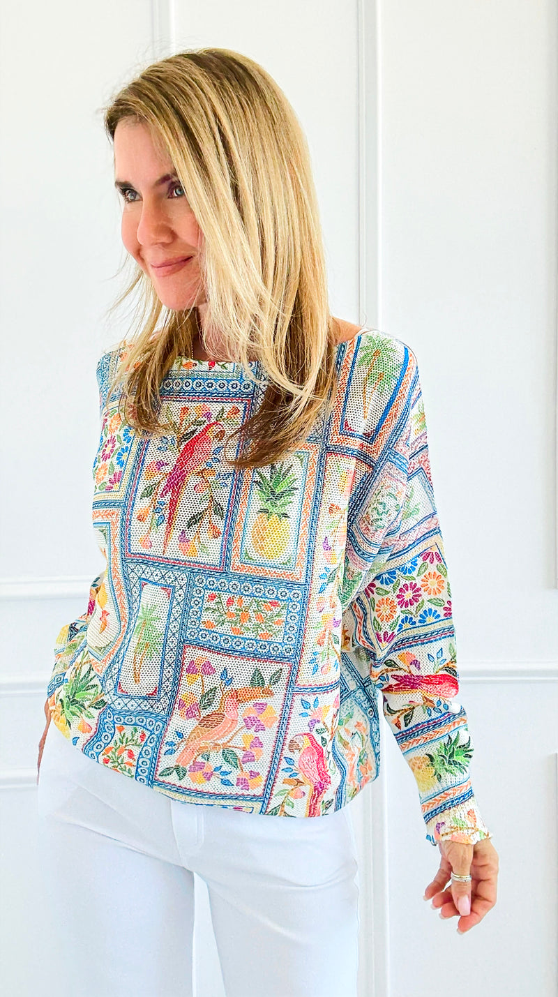 Tropical Windows Italian St Tropez Sweater-140 Sweaters-SORPRESA-Coastal Bloom Boutique, find the trendiest versions of the popular styles and looks Located in Indialantic, FL