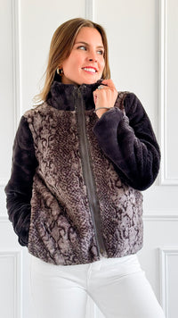 Fuzzy Wild Print Jacket-160 Jackets-Rousseau-Coastal Bloom Boutique, find the trendiest versions of the popular styles and looks Located in Indialantic, FL