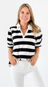 Striped Puff Sleeve Polo Top-110 Short Sleeve Tops-Jodifl-Coastal Bloom Boutique, find the trendiest versions of the popular styles and looks Located in Indialantic, FL