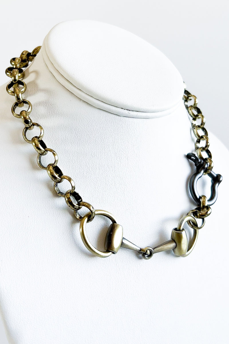 Pre Order CB Custom Double Horsebit Necklace - Bronze/Hematite-230 Jewelry-Holly-Coastal Bloom Boutique, find the trendiest versions of the popular styles and looks Located in Indialantic, FL