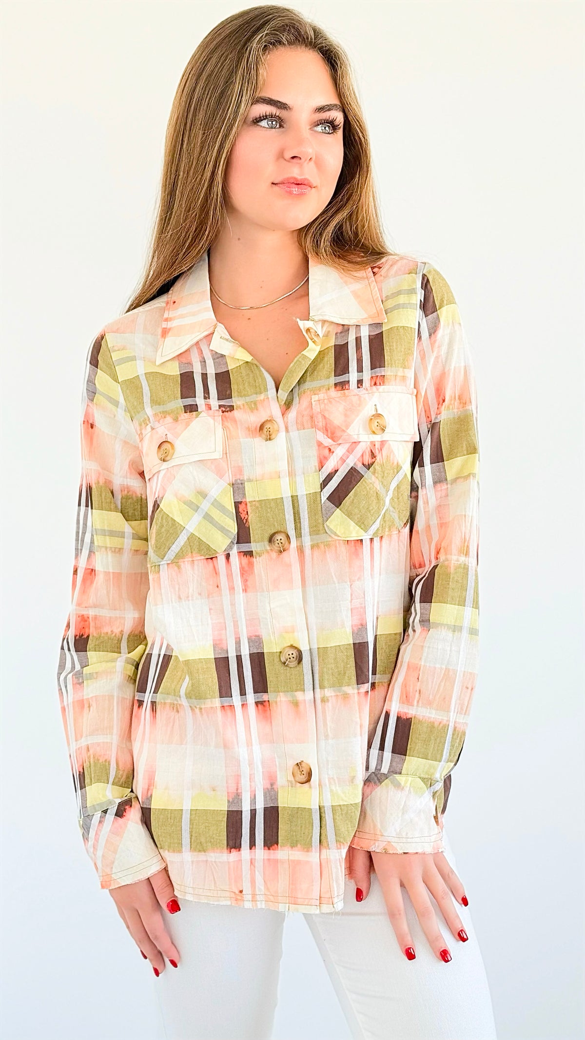 Sunset Plaid Shacket-160 Jackets-mystree-Coastal Bloom Boutique, find the trendiest versions of the popular styles and looks Located in Indialantic, FL