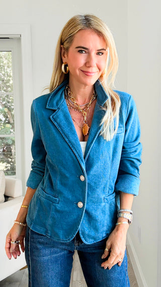 The Ini Washed Italian Blazer - Medium Denim Blue