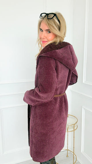 Luxe Hooded Corduroy Italian Coat