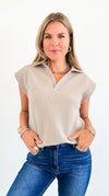 Lemon Drop Collared Knit Top - Taupe-100 Sleeveless Tops-Tres Bien-Coastal Bloom Boutique, find the trendiest versions of the popular styles and looks Located in Indialantic, FL