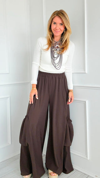 Pre Auth - Chic Moon Big Pocket Italian Pants- Chocolate