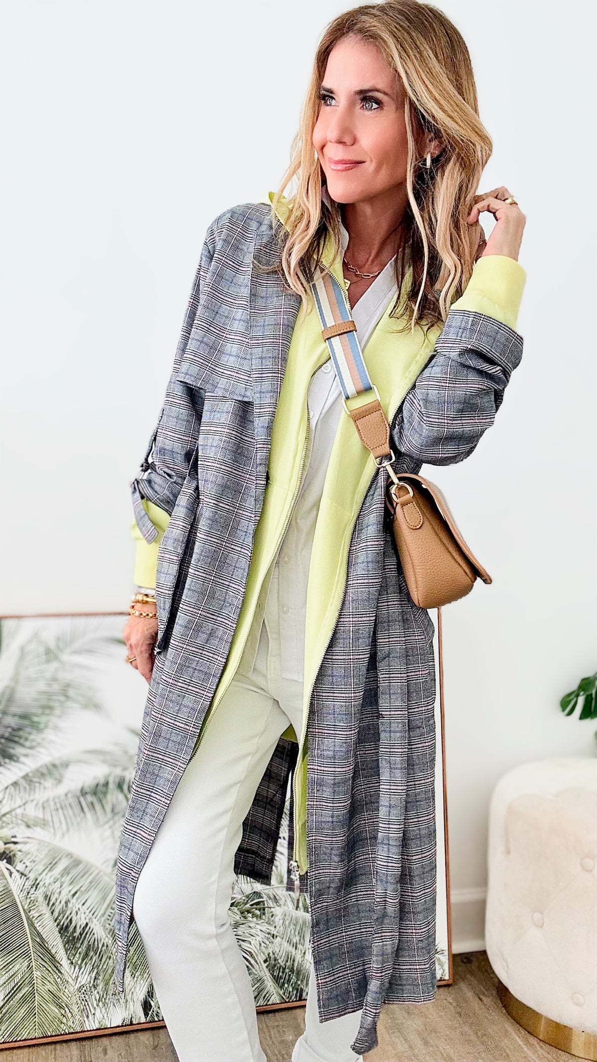 Jerry Plaid Trench Coat - Grey-160 Jackets-Rousseau-Coastal Bloom Boutique, find the trendiest versions of the popular styles and looks Located in Indialantic, FL