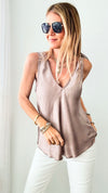 Simply Satin Italian Tank - Dark Taupe-100 Sleeveless Tops-Germany-Coastal Bloom Boutique, find the trendiest versions of the popular styles and looks Located in Indialantic, FL