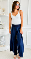 Born Free Linen Italian Palazzo - Navy-170 Bottoms-Italianissimo-Coastal Bloom Boutique, find the trendiest versions of the popular styles and looks Located in Indialantic, FL