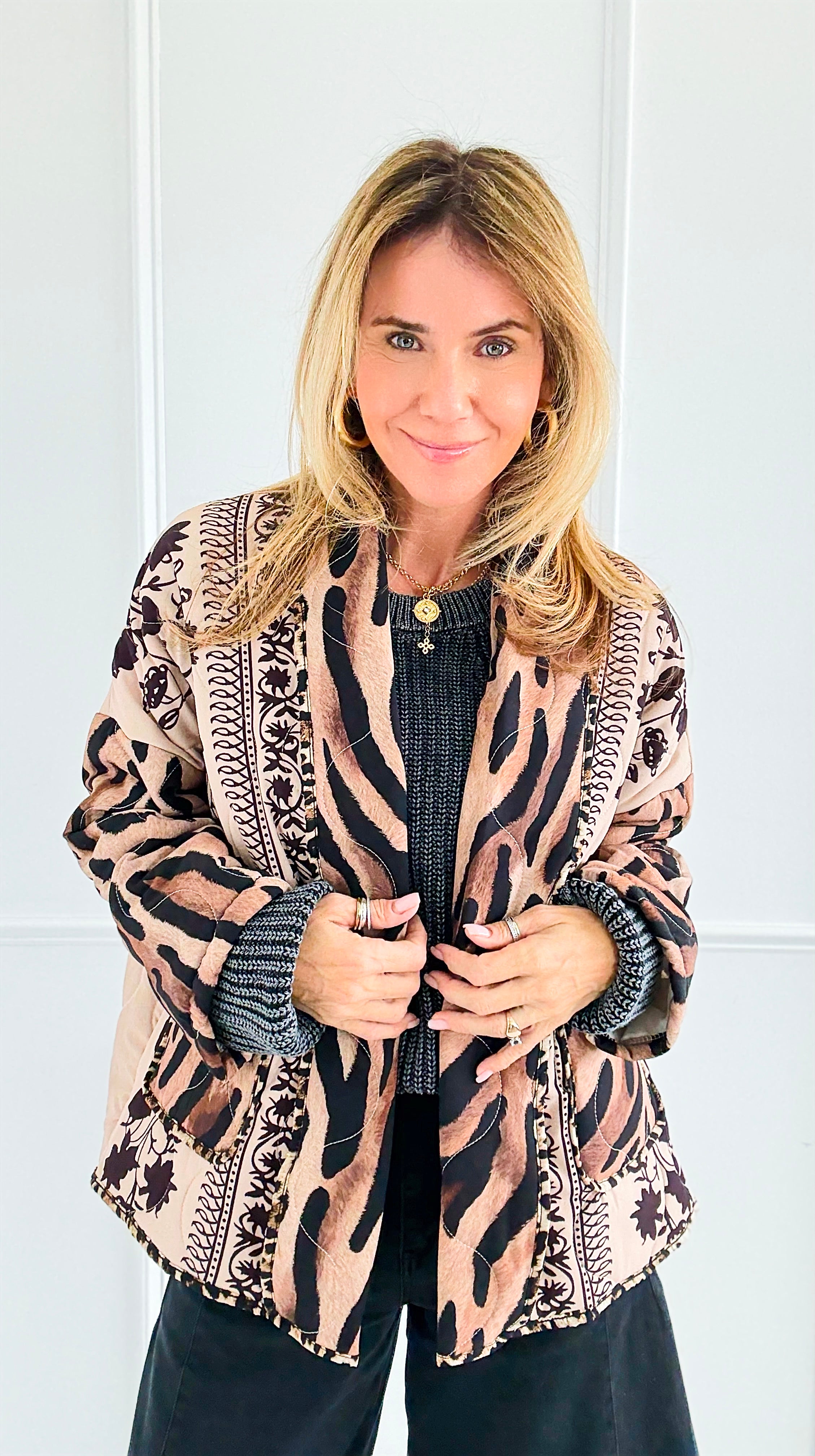 Floral Vines Italian Quilted Jacket-160 Jackets-Italianissimo-Coastal Bloom Boutique, find the trendiest versions of the popular styles and looks Located in Indialantic, FL