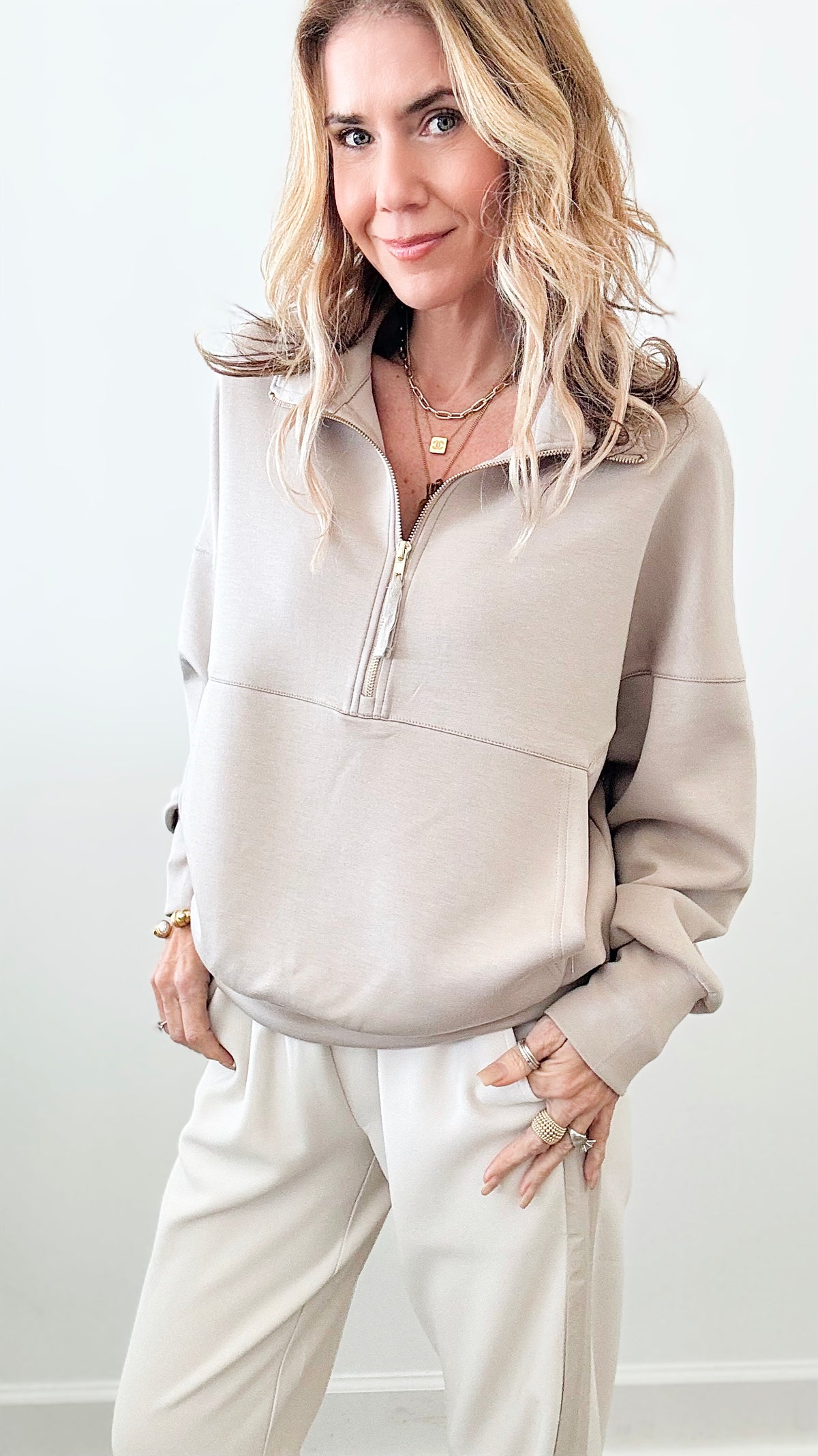Butter Zip Up Pullover - Taupe-100 Sleeveless Tops-Before You-Coastal Bloom Boutique, find the trendiest versions of the popular styles and looks Located in Indialantic, FL