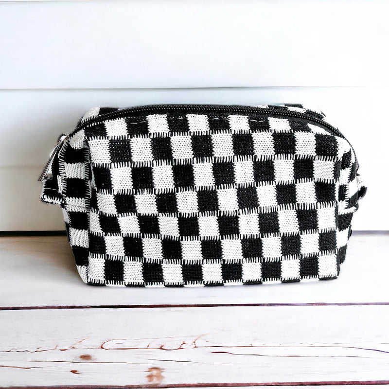 Checkered Makeup Cosmetic Pouch Bag - Black-240 Bags-Zenana-Coastal Bloom Boutique, find the trendiest versions of the popular styles and looks Located in Indialantic, FL
